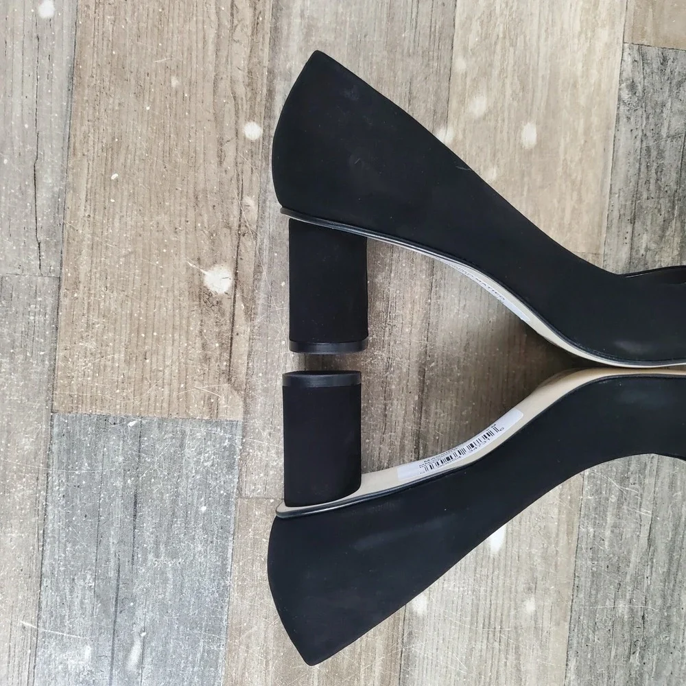 Massimo Matteo Daisy Womens Pumps Sz 8 M Block Heel Black Nubuck Slip-On Shoes